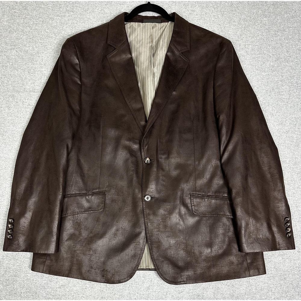 Madison Blazer Jacket Mens 46R Brown Faux Leather Sport Coat Two Button Lined